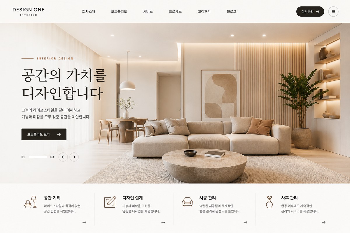 인테리어 홈페이지 메인 디자인 예시