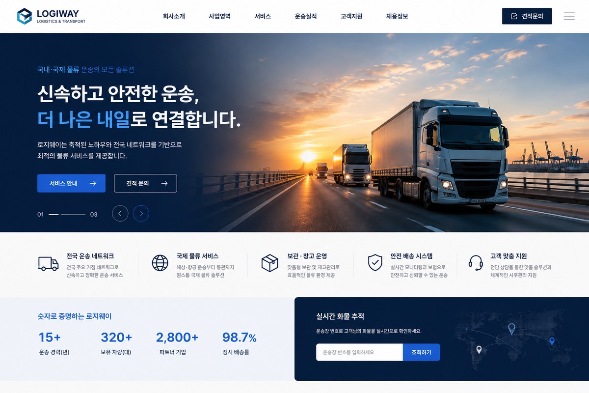 물류 · 운송 홈페이지 메인 디자인 예시
