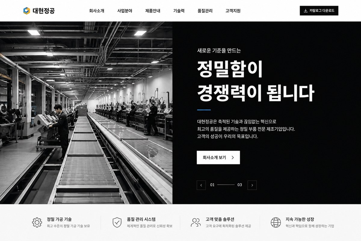 제조업 홈페이지 메인 디자인 예시