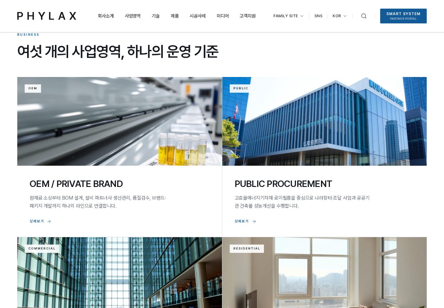 PHYLAX 사업영역 실제 화면